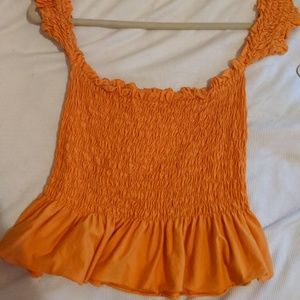 Truly Madly Deeply Orange Peplum Off Shoulder Top